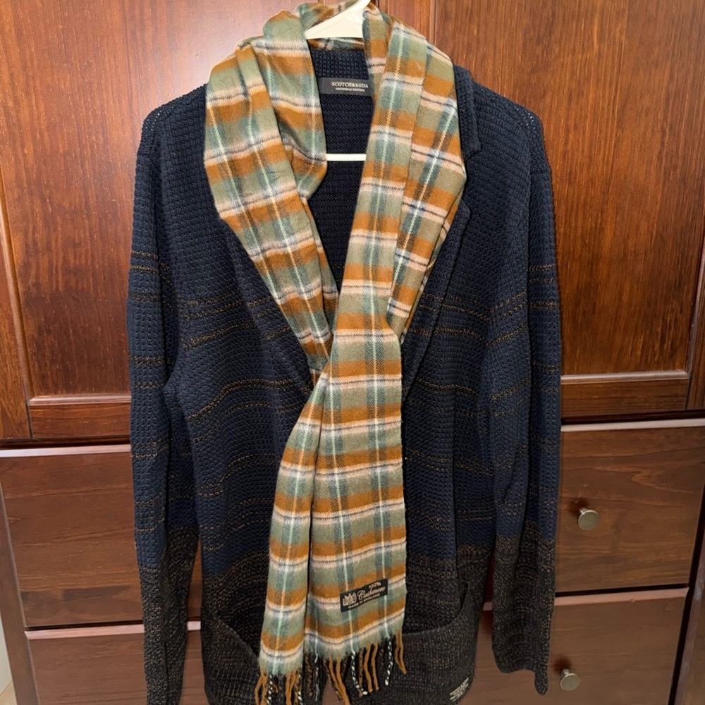 Scotch & Soda Men Structured Sweater Blazer Cardigan Dark Navy Blue Combo Size L